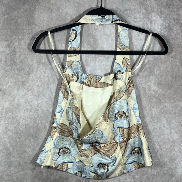 Etcetera Tank Top 4 Yellow Blue Floral Embroidered Halter Cropped Boho Festival - Picture 4 of 9